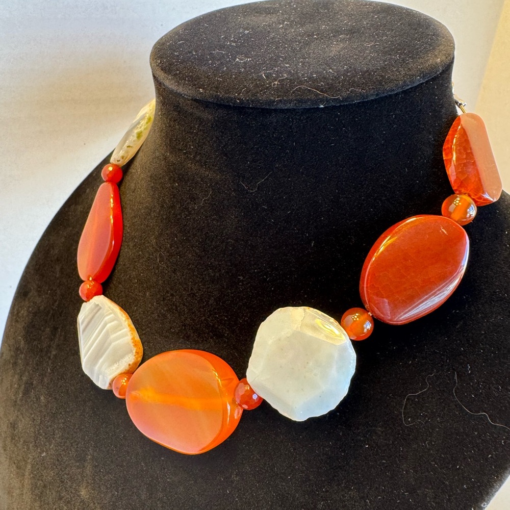 Red Carnelian and Grey Agate Necklace